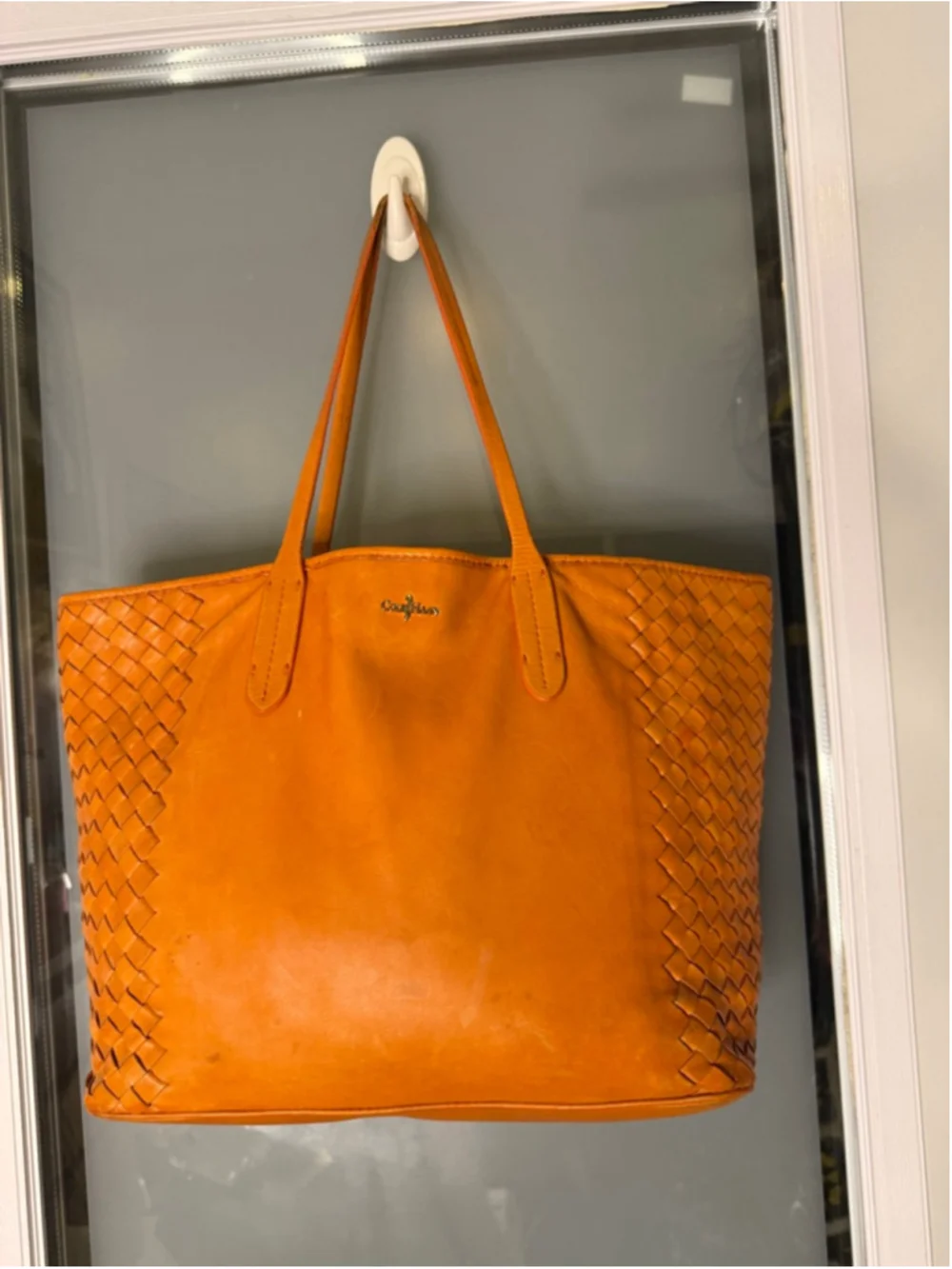 Cole Haan Orange Woven Leather Tote Bag